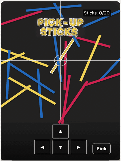 Animated pick-up sticks game controls on mobile